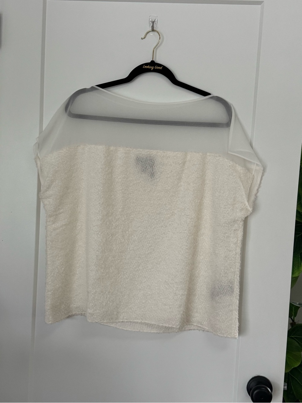 Donna Karan Cream Sheer Yoke Relaxed Tunic Top